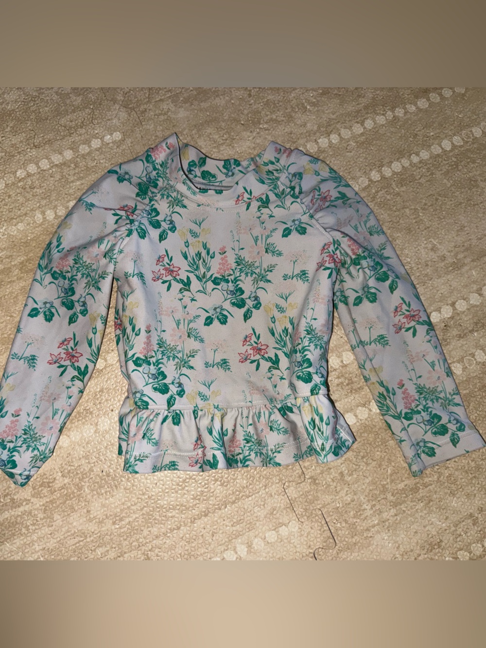 Janie and Jack White Floral Ruffle-Hem Rashguard with Green Print